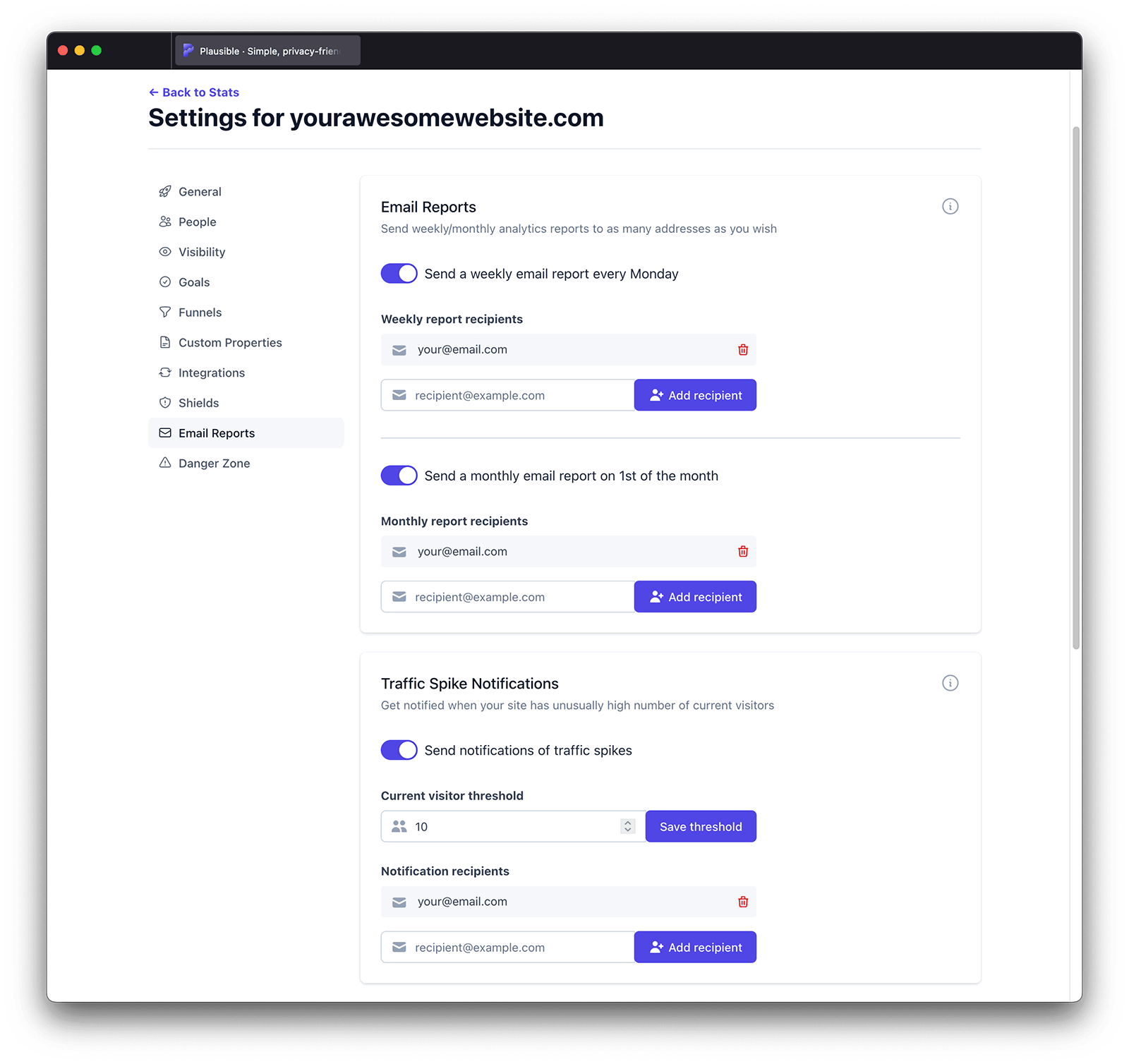 Set reports to be sent via email